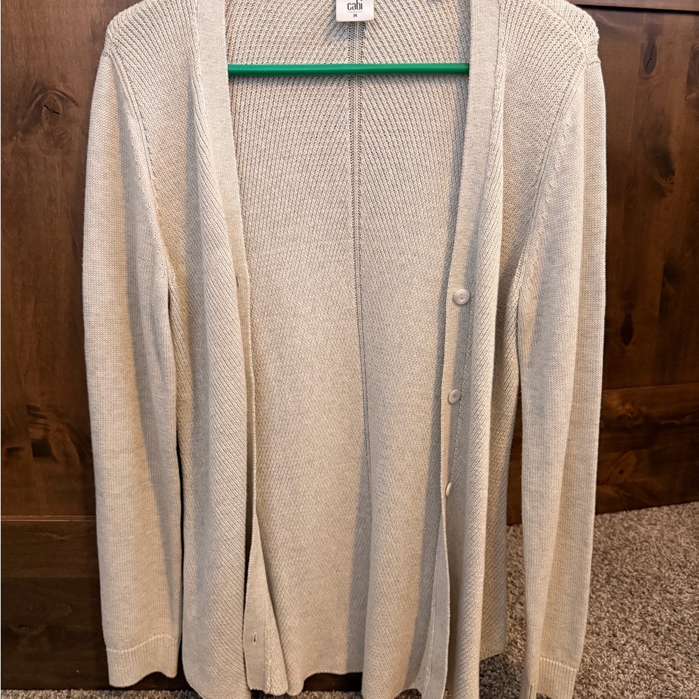 CAbi Cream Open-Front Button Cardigan